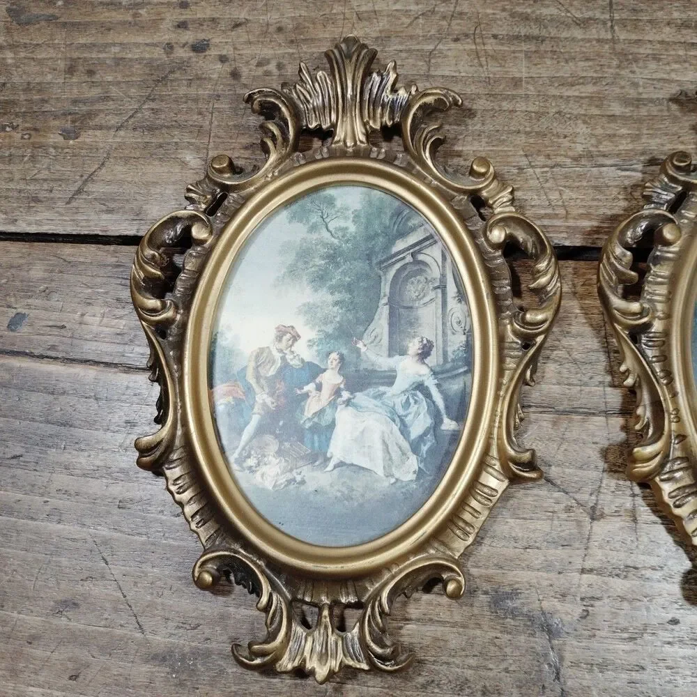 Two Vintage Ornate Frame Victorian Ladies Music Hanging Decor Art Picture
